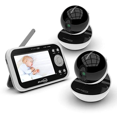JSLBtech Baby Monitor Videocamera con Schermo LCD da 4,3", Funzione Interfono, Monitoraggio della Temperatura, Visione Notturna Automatica, Risparmio 