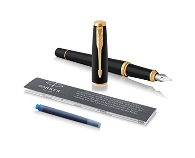 PARKER Urban penna stilografica, Muted Black (nero) con dettagli in oro, pennino medio e inchiostro blu (1931601)