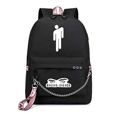 Flyself Unisex Billie Eilish Zaino con porta di Ricarica USB Stile Hip-hop Zaino Borsa da Studente Daypack da Viaggio Sportivo per Esterno