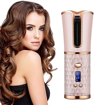 Ferro Arricciacapelli Automatico con LCD Schermo Portabile Piastra Arricciacapelli Rotante 360° con Impostazioni di Tempo e Temperatura Regolabili Fer