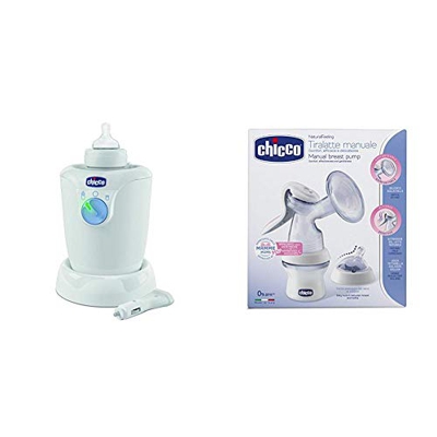 Chicco 00007389000000 Scaldabiberon Casa/Auto, Bianco + Chicco Natural Feeling Tiralatte Manuale, Confortevole e Veloce, con Estrazione del Latte Faci