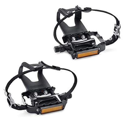 Pedali per bici SEQI con clip e cinghie, per spin bike, cyclette e biciclette da esterno, pedali per bicicletta in lega/resina mandrino da 9/16 pollic