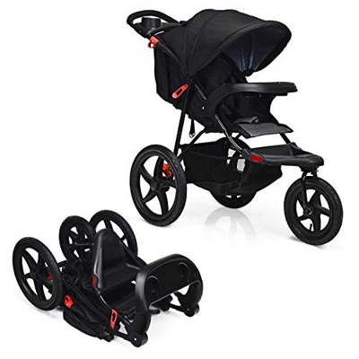 GOPLUS 3 Ruote Passeggino Pieghevole per Bambini, Passeggino Multifunzione e Confortevole, Nero/Grigio, 107x107x56 cm (NERO)