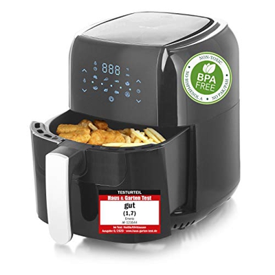Emerio AF-123544 SmartFryer AirFryer Friggitrice ad aria calda, Friggitrice ad aria calda, senza olio aggiuntivo, 5,5 litri, 1400 Watt, Nero