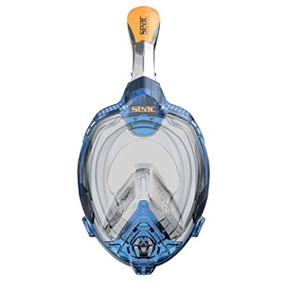 SEAC Fun, Maschera da Snorkeling Integrale, Sgancio di Sicurezza Unisex Bambini, Blu/Arancione, XS/S