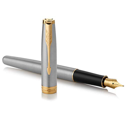 PARKER Sonnet penna stilografica, acciaio inossidabile con finiture in oro, pennino medio - Confezione regalo, stainless steel - gold trim en oferta