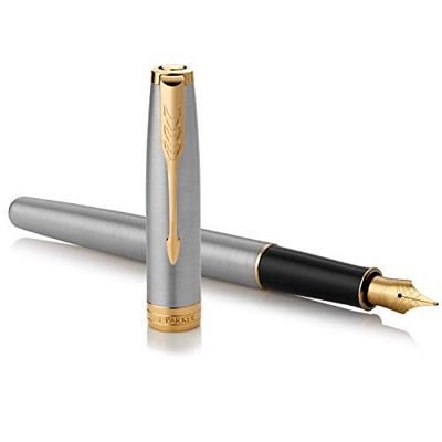 PARKER Sonnet penna stilografica, acciaio inossidabile con finiture in oro, pennino medio - Confezione regalo, stainless steel - gold trim