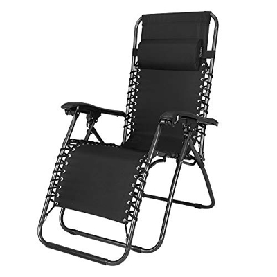 Casaria Sedia a Sdraio reclinabile Pieghevole poggiatesta Acciaio Poliestere sedie da Giardino Esterno terrazza Patio Nero