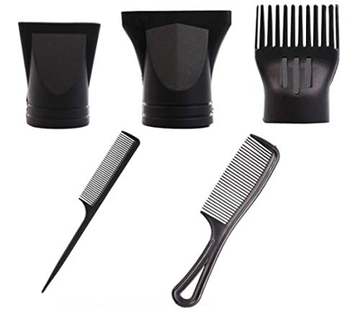 5PCS plastica nera salone asciugacapelli sostituzione ugelli set pettine dei capelli colpo piatto capelli essiccazione ugelli strumenti per lo styling
