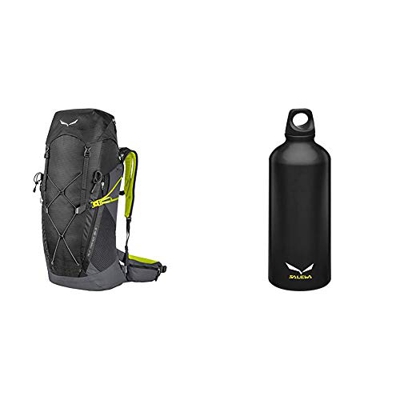 SALEWA Alp Trainer 35+3 Zaino Tecnico da Hiking, Unisex adulto, Black, Taglia Unica & Traveller Alu Borraccia in Alluminio, Unisex adulto, Black, Tagl