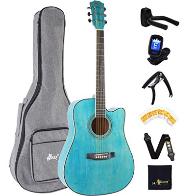 Winzz Dimensione 4/4 Chitarra Folk Kit di Principianti per Adulti, 41 Pollici Chitarra Acustica Blu