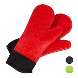Relaxdays Forno in Silicone, Resistenti al Calore,Antiscivolo,Guanti Cucina Interno Morbido,1 Paio,Rossi, Rot precio