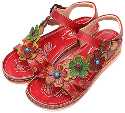 Camfosy Sandali Piatti in Pelle da Donna, Tacco Piatto Scarpe da Passeggio Estivi Comodi Sandali da Trekking Regolabili Suola per Ampie Gambe Marrone  en oferta