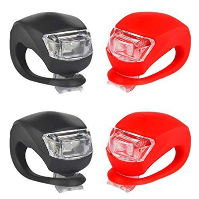 Luce LED lampeggiante per passeggino, set di lampada in silicone per passeggini, corridori, camminatori, ciclisti (2 LED luce bianca e 2 LED rosso)