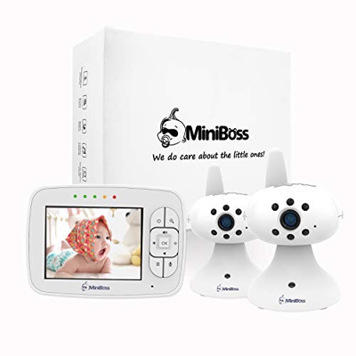 MiniBoss Baby Monitor Audio Video Babyphone con 3.5 LCD Wireless Fotocamera Digitale per Visione Notturna Monitoraggio della Temperatura(2 Fotocamera)