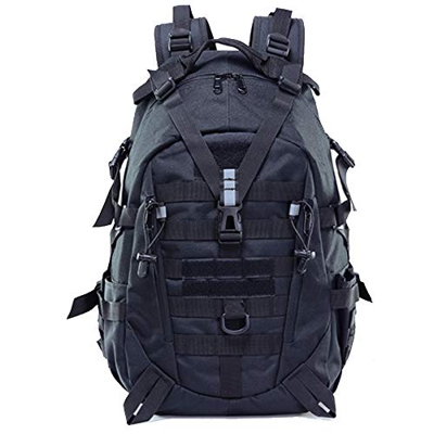 LHI Zaino Tattico Militare Uomo 35L Molle Zaino Moto con Riflettente, Zaino Scuola per Trekking all'aperto Escursionismo Sportivo, Nero