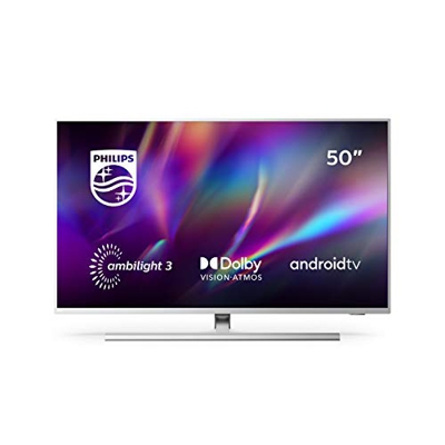 Philips TV Ambilight 50PUS8505/12 50" 4K UHD TV LED (Processore P5 Perfect Picture, HDR10+, Dolby Vision∙Atmos, Android TV, Works with Alexa) Argento 