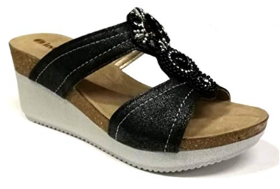 inblu BIO Scalzati, Ciabatte Donna MOD. EN-12 Zeppa Nero (37 EU)