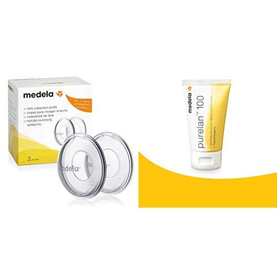 MEDELA Coppe Raccoglilatte, Confezione da 2 Pezzi + Purelan 100 Crema alla Lanolina per Capezzoli, Taglia Unica