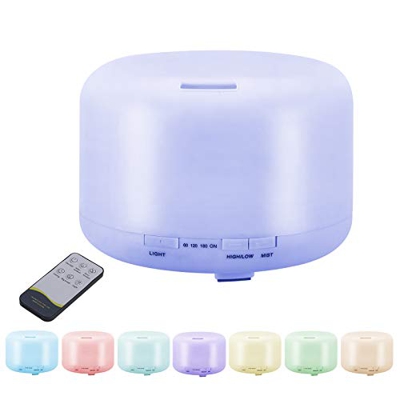 JORSHIMAN Umidificatore D'aria, Diffusore di Oli Essenziali, Purificatore D'aria a Luce LED - 500ML, Telecomando, 7 Colori Sostituibile Può Essere Uti
