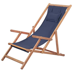 vidaXL Sdraio Pieghevole Tessuto Blu Regolabile Prendisole Sedia da Spiaggia en oferta