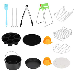NITRIP Kit friggitrice ad Aria Calda 7in Universale in Acciaio Inossidabile 12 Pezzi Nero + Argento con Accessori per cestini per Torte características