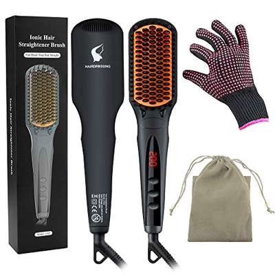 Spazzola Lisciante 2 in 1 ionico, piastra per capelli e riscaldatore MCH con 16 impostazioni, blocco della temperatura, spegnimento automatico, doppia