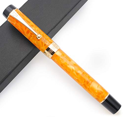 JINHAO Century Tofu 100 18KGP - Penna stilografica in resina dorata (giallo e pietra, pennino medio)