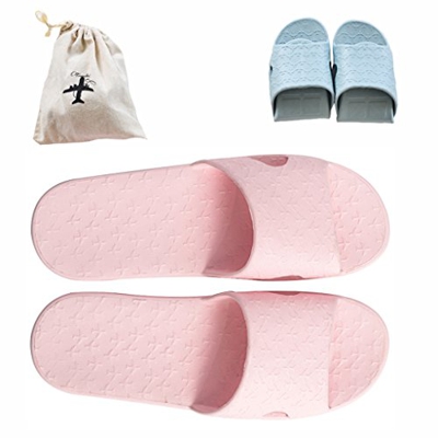 Ciabatte pieghevoli, da viaggio, leggere, antiscivolo, per doccia, piscina, bagno, con borsa in lino inclusa, flodshowerslipperpink35-37, pink, uk wom