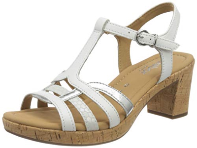 Gabor Shoes Comfort Sport, Sandali con Cinturino alla Caviglia Donna, Bianco (Weiss/Silber(Kork) 50), 44 EU