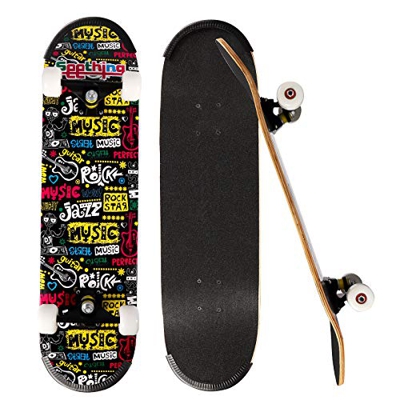 ioutdoor Completo Skateboard 31’’ x 8’’ per Principianti, con Cuscinetti a Sfera ABEC-7 e 7 Strati in Legno d'Acero Canadese, Carico 220 Libbre, con S
