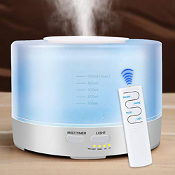 KBAYBO NEWKBO Diffusore di Aromi 500ml Diffusore di Olio Essenziale Ultrasuoni Vaporizzatore 7 Colori LED, Diffusore di Aromi Ultrasuoni con Telecoman en oferta