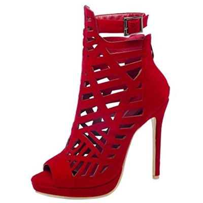 Lydee Donne Moda Peep Toe Gladiator Sandali Tacchi a Spillo Bootie Scarpe estive Piattaforma Sera Footwear Red Taglia 44