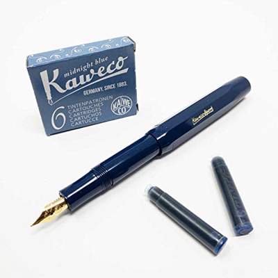 Kaweco Classic Sport - Penna stilografica con pennino M, con sei cartucce di inchiostro blu, colore blu navy