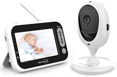 JSLBtech Baby Monitor Videocamera con Schermo LCD da 4,3", Visione Notturna Automatica, Monitoraggio della Temperatura, Funzione Interfono, Risparmio 