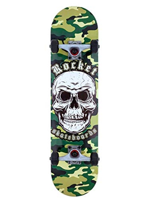 ROCKET Complete Combat Skull Skateboard Unisex Adulto, Grigio (Camo), 7,75 in