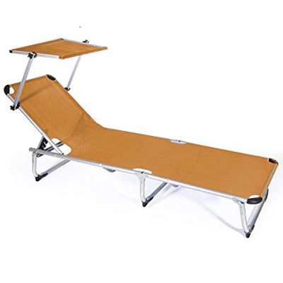 Totò Piccinni Lettino KAMP Pieghevole Leggero in Alluminio con TETTUCCIO qualità Top Regolabile (Arancione Senza Cuscino)