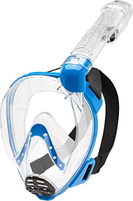 Cressi Baron Full Face Mask, Maschera Snorkeling Integrale Anti Fog, Facciale Comfort, Valvola Scarico e Snorkel Dry Unisex Adulto, Trasparente/Blu, M