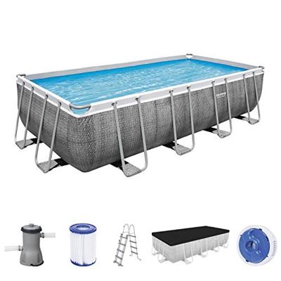 Bestway Power Steel Piscina con Telaio in Acciaio, Rattan Grigio