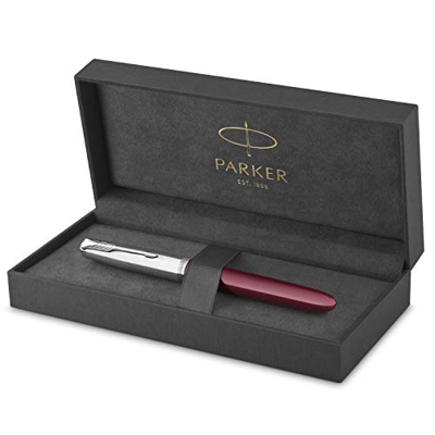 Parker 51 penna stilografica | Corpo borgogna con finiture cromate | Pennino medio con cartuccia di inchiostro nero | Confezione regalo