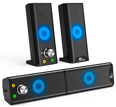 Altoparlanti per computer, 2.0 USB alimentato desktop PC soundbar con design 2 in 1 staccabile, luce RGB 7 colori, altoparlanti stereo AUX da 3,5 mm p