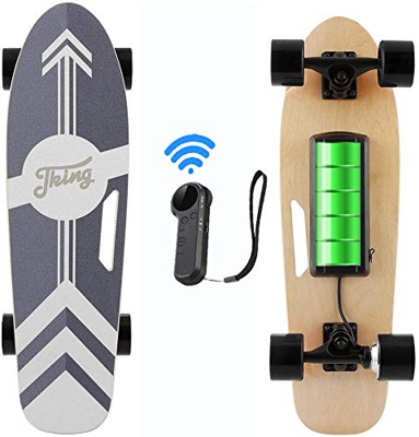Caroma Skateboard Elettrico da 28 Pollici 20 KM/H velocità Massima, Motore Singolo 350 W, Portata 8 km, Skateboard in Acero E a 7 Strati con Telecoman