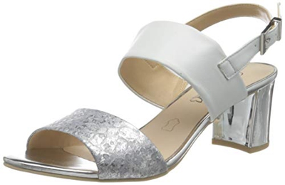 CAPRICE Edison, Sandali con Cinturino alla Caviglia Donna, Argento (Silver/White 930), 40.5 EU
