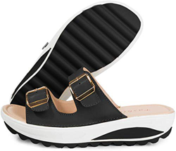 Sandali Zeppe Donna,Cuneo Suola Peep Toe Mules per Shopping & Relax Nero 36 precio