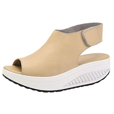 DAFENP Sandali con Zeppa Donna Estivi Comode Cuoio Platform Sandalo Eleganti Plateau Scarpe con Tacco per Camminare (Beige, Numeric_37)