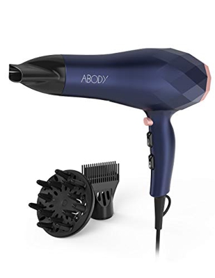 Abody Asciugacapelli Professionale, 2200W Potente Phon Ionico con 2 Velocità, 3 Temperature, Manopola Dell'aria Fredda, Include Diffusore e Concentrat