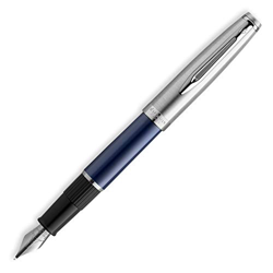 Waterman Emblème Penna Stilografica, Blu con Finiture Cromate, Pennino Sottile con Cartuccia di Inchiostro Blu, Confezione Regalo precio