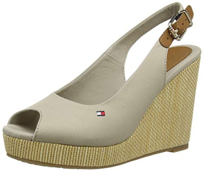 Tommy Hilfiger Iconic Elena Sling Back Wedge, Sandali Punta Aperta Donna, Beige (Stone Aep), 42 EU