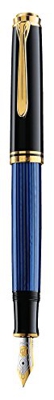 Pelikan 988162 - Penna Stilografica Linea M600 Classic, Blu Souveraen/Nero, Dettagli Oro 24K, Pennino Bicolore in Acciaio Inossidabile, Dimensione F
