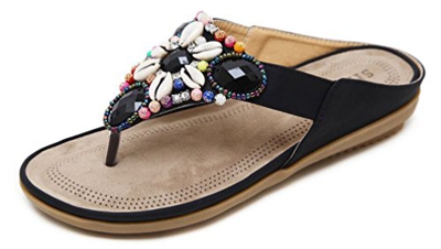Hishoes Sandali Donna Bassi Zeppa estive Elegant Scarpe Casuale Bohemian Estate con Perline Clip Toe Piatto Infradito Mare Piscina Donna